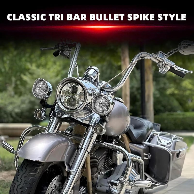 FATECIM 4.5" Motorcycle Fog Light Trim Rings, 4 1/2 inch Auxiliary Light Passing Lamp Spotlight Bezel Tri Bar Bullet Spike Style for Harley Dyna Touring Road King Softail Street Glide Sportster Chrome - Image 4